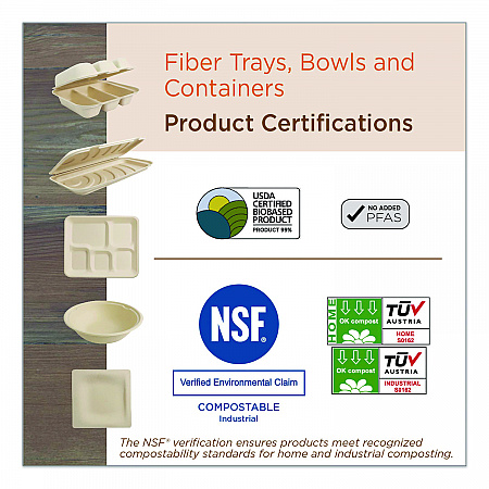 Fiber Catering Pans, 3 Compartments, 10.3 x 2.8 x 12.8, Paper, Natural, 200/Carton (CASC104TLLF)
