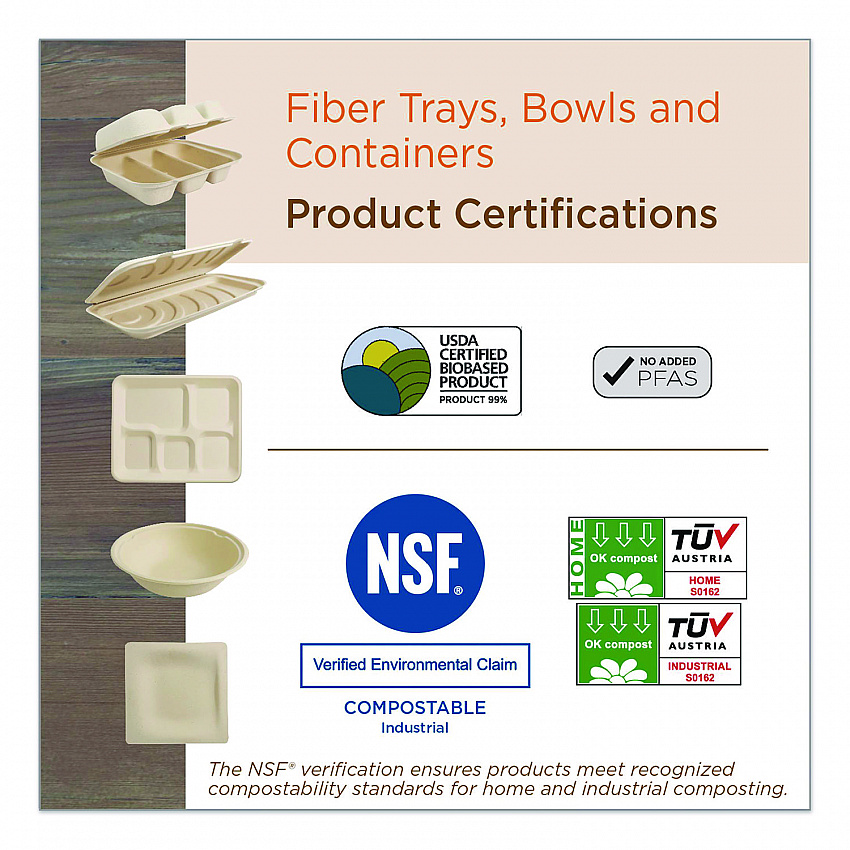 Fiber Catering Pans, 3 Compartments, 10.3 x 2.8 x 12.8, Paper, Natural, 200/Carton (CASC104TLLF)