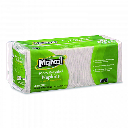 100% Recycled Luncheon Napkins, 1-Ply, 11.4 x 12.5, White, 400/Pack (6506PK)