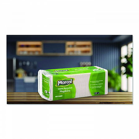100% Recycled Luncheon Napkins, 1-Ply, 11.4 x 12.5, White, 400/Pack (6506PK)