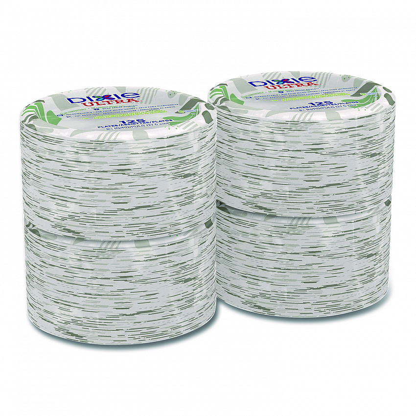Pathways Soak Proof Shield Heavyweight Paper Plates, WiseSize, 8.5" dia, Green/Burgundy, 500/Carton (SXP9PATH)