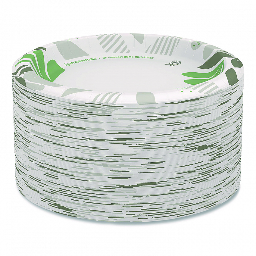 Pathways Soak Proof Shield Heavyweight Paper Plates, 8.5" dia, Green/Burgundy, 125/Pack (SXP9PATHPK)