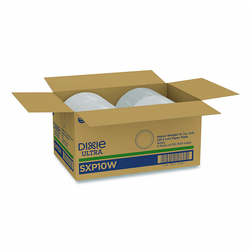 Heavy-Weight Paper Plates, 10" dia, White, 125/Pack, 4 Packs/Carton (SXP10W)