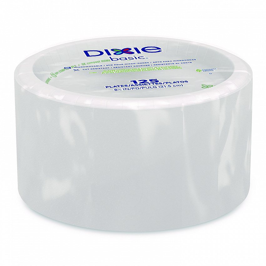 Paper Dinnerware, Plate, 8.5" dia, White, 125/Pack, 4/Carton (DBP09WCT)