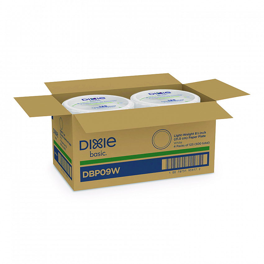 Paper Dinnerware, Plate, 8.5" dia, White, 125/Pack, 4/Carton (DBP09WCT)