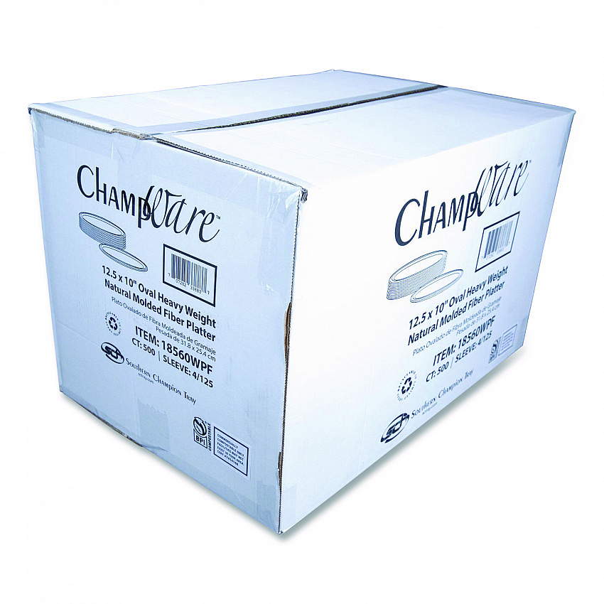 ChampWare Molded Fiber Tableware, Molded Fiber Platter, 12.5" dia, White, 125 Plates/Sleeve, 4 Sleeves/Carton (18560WPF)