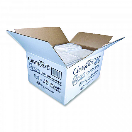 ChampWare Molded-Fiber Clamshell Containers, 9 x 9 x 3, White, 100/Sleeve, 2 Sleeves/Carton (18935WPF)