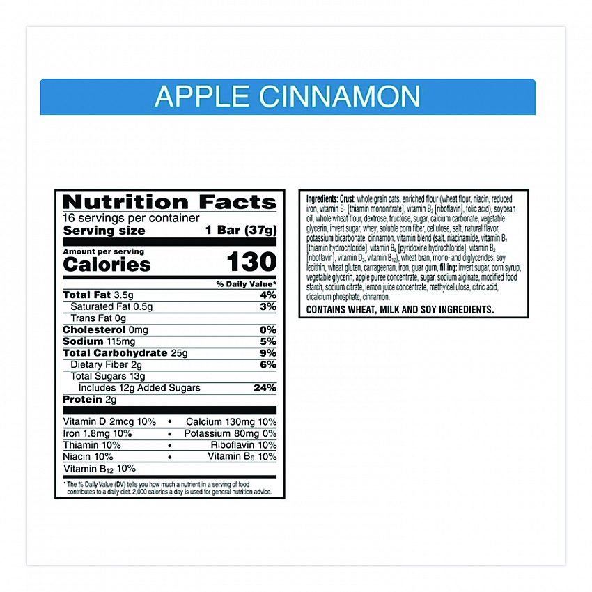 Nutri-Grain Soft Baked Breakfast Bars, Apple-Cinnamon, Indv Wrapped 1.3 oz Bar, 16/Box (35645)