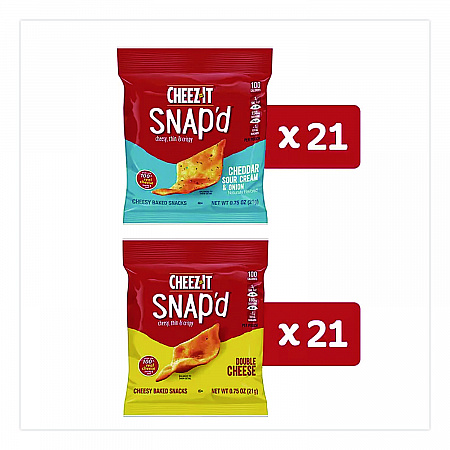 Snap'd Crackers Variety Pack, Cheddar Sour Cream and Onion; Double Cheese, 0.75 oz Bag, 42/Carton (11500)