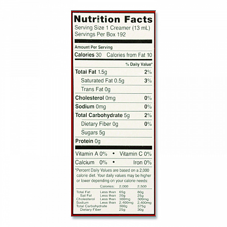 Flavored Liquid Non-Dairy Coffee Creamer, Hazelnut, 0.44 oz Mini Cups, 192/Carton (UPC0256100)