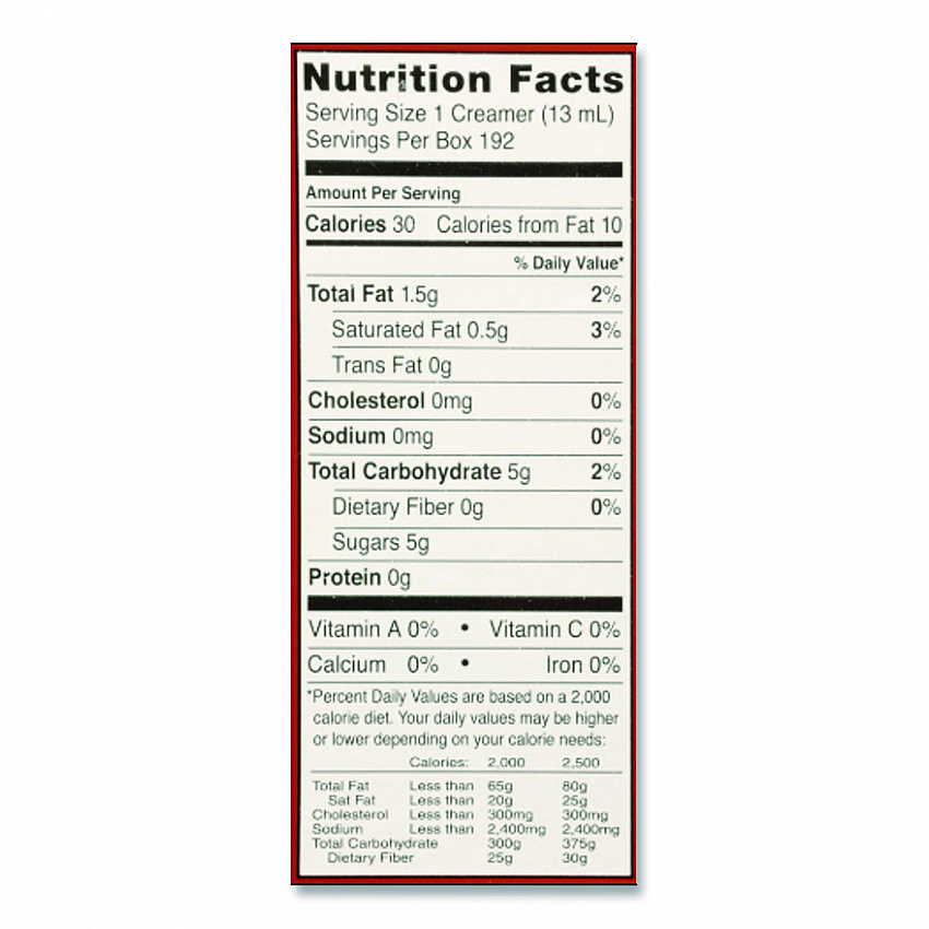 Flavored Liquid Non-Dairy Coffee Creamer, Hazelnut, 0.44 oz Mini Cups, 192/Carton (UPC0256100)