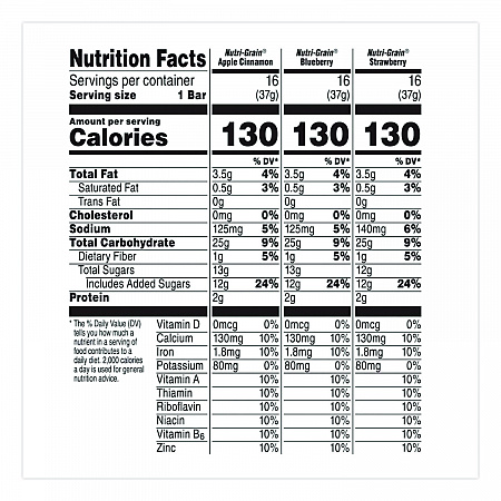 Nutri-Grain Soft Baked Breakfast Bars, Assorted, 1.3 oz Bar, 48/Carton (22000508)
