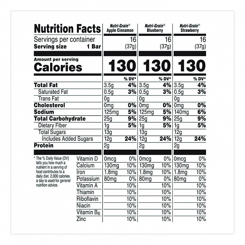 Nutri-Grain Soft Baked Breakfast Bars, Assorted, 1.3 oz Bar, 48/Carton (22000508)