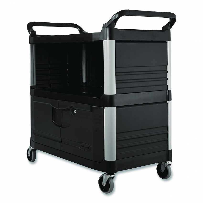 Xtra Equipment Cart, Plastic, 3 Shelves, 300 lb Capacity, 20.75" x 40.63" x 37.8", Black (4095BLA)