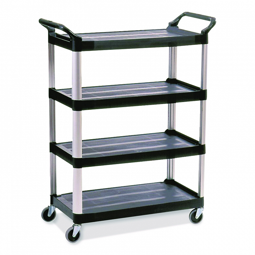 Xtra Utility Cart with Open Sides, Plastic, 4 Shelves, 400 lb Capacity, 40.63" x 20" x 51", Black (409600BLA)