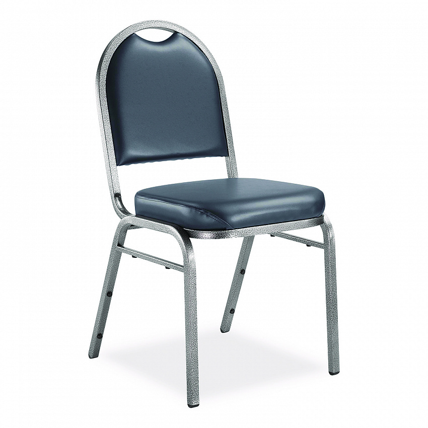 9200 Series Premium Upholstered Stack Chair, Vinyl, Supports 500 lb, 19" Seat Ht, Midnight Blue Seat/Back, Silver Base, 2/PK (9204SV2)