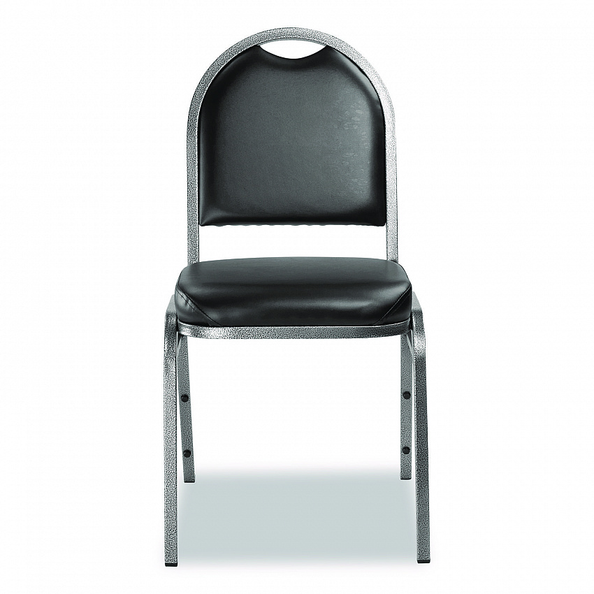 9200 Series Premium Upholstered Stack Chair, Vinyl, Supports Up to 500 lb,19" Seat Height, Black Seat/Back, Silver Base, 2/PK (9210SV2)