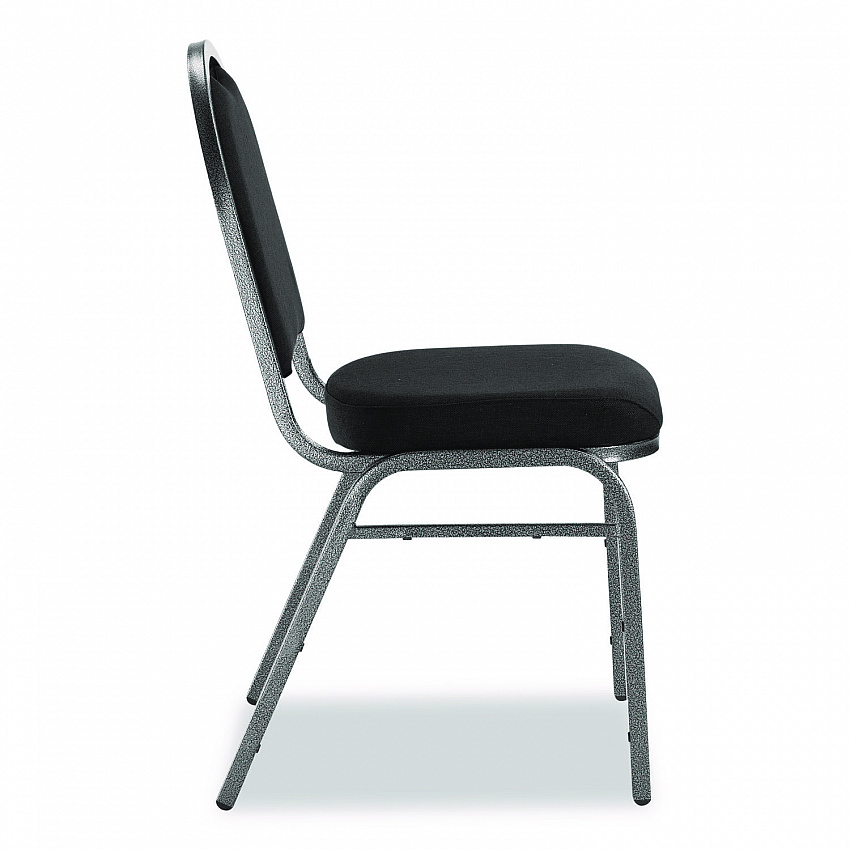 9200 Series Premium Upholstered Stack Chair, Fabric, Supports 500 lb, 19" Seat Ht, Ebony Black Seat/Back, Silver Base, 2/PK (9260SV2)