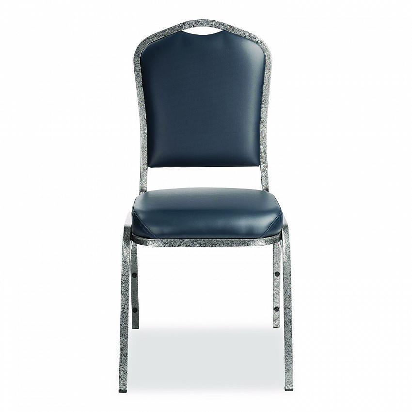 9300 Series Deluxe Upholstered Stack Chair, Vinyl, Supports 500 lb, 19" Seat Ht, Midnight Blue Seat/Back, Silver Base, 2/Pack (9304SV2)