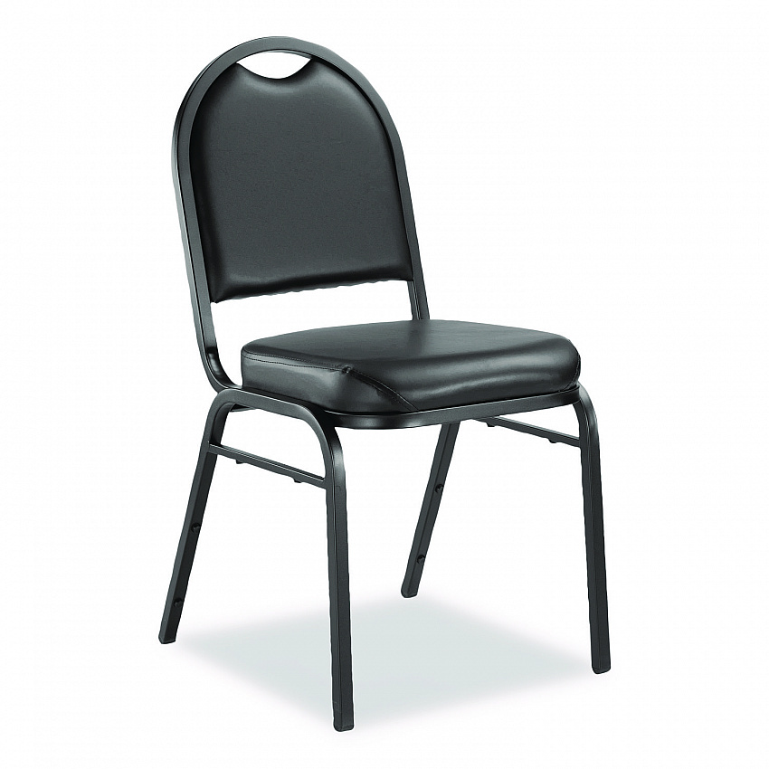 9200 Series Premium Upholstered Stack Chair, Vinyl, Supports Up to 500 lb, 19" Seat Height, Black Seat/Back, Black Base, 2/PK (9210BT2)