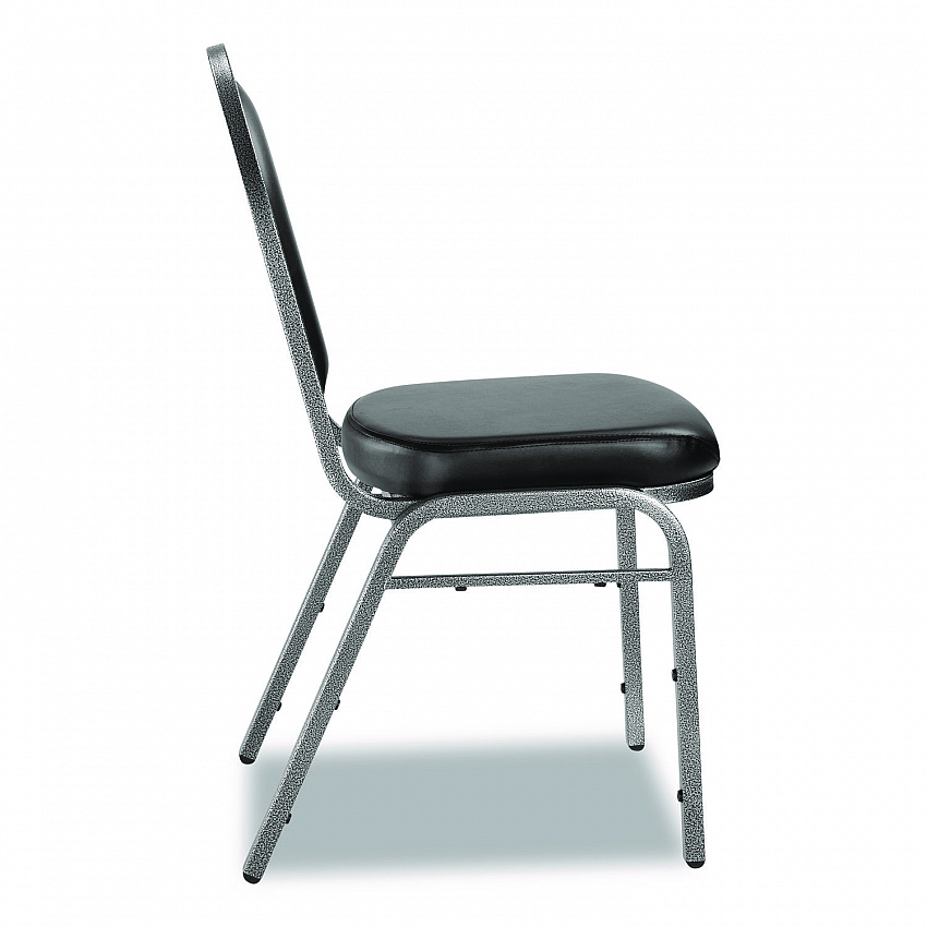 9200 Series Premium Upholstered Stack Chair, Vinyl, Supports Up to 500 lb,19" Seat Height, Black Seat/Back, Silver Base, 2/PK (9210SV2)