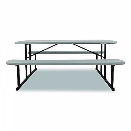 Blow Molded Folding Picnic Table, Rectangular, 57w x 72d x 29.5h, Speckled Gray Top, Black Base/Legs (BMPT3072BK02)