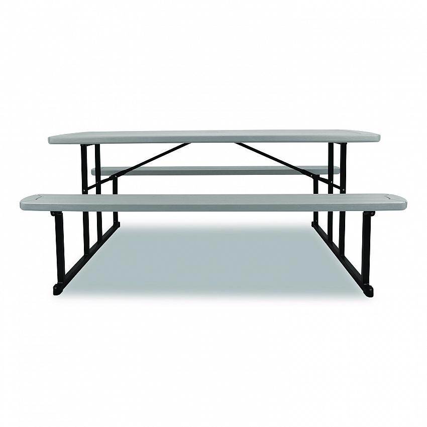 Blow Molded Folding Picnic Table, Rectangular, 57w x 72d x 29.5h, Speckled Gray Top, Black Base/Legs (BMPT3072BK02)