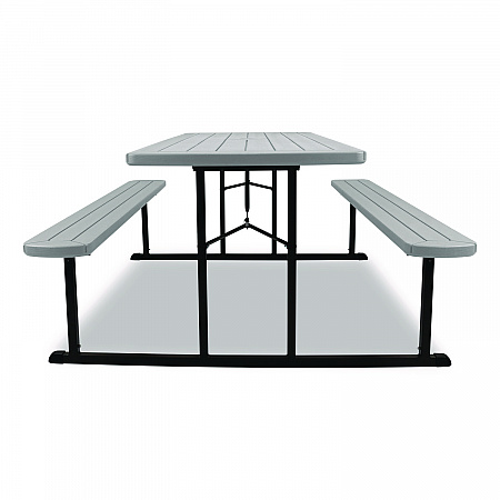 Blow Molded Folding Picnic Table, Rectangular, 57w x 72d x 29.5h, Speckled Gray Top, Black Base/Legs (BMPT3072BK02)