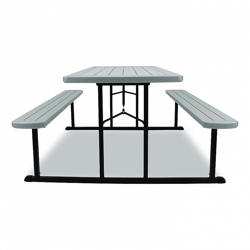 Blow Molded Folding Picnic Table, Rectangular, 57w x 72d x 29.5h, Speckled Gray Top, Black Base/Legs (BMPT3072BK02)