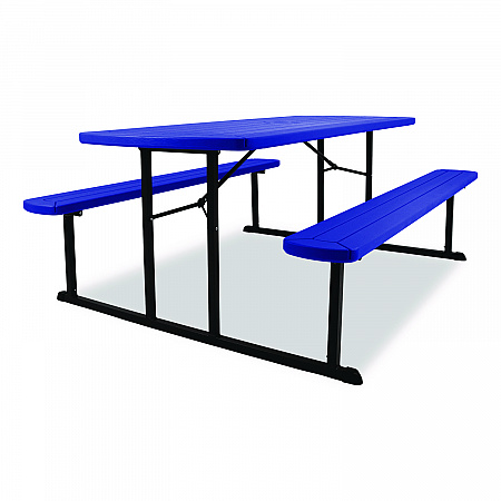 Blow Molded Folding Picnic Table, Rectangular, 57w x 72d x 29.5h, Blue Top, Black Base/Legs (BMPT3072BK04)