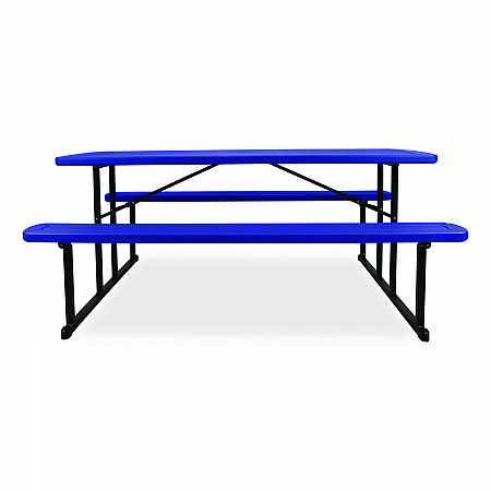 Blow Molded Folding Picnic Table, Rectangular, 57w x 72d x 29.5h, Blue Top, Black Base/Legs (BMPT3072BK04)