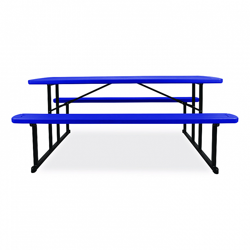 Blow Molded Folding Picnic Table, Rectangular, 57w x 72d x 29.5h, Blue Top, Black Base/Legs (BMPT3072BK04)