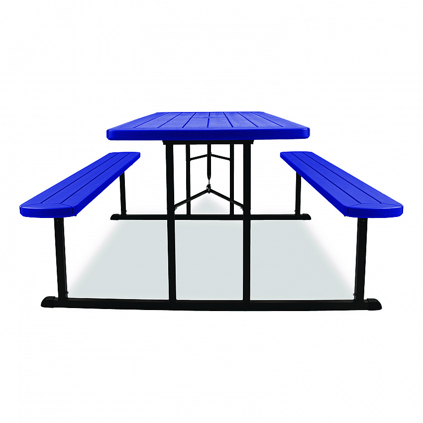 Blow Molded Folding Picnic Table, Rectangular, 57w x 72d x 29.5h, Blue Top, Black Base/Legs (BMPT3072BK04)