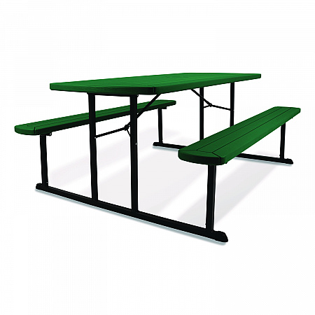 Blow Molded Folding Picnic Table, Rectangular, 57w x 72d x 29.5h, Green Top, Black Base/Legs (BMPT3072BK06)