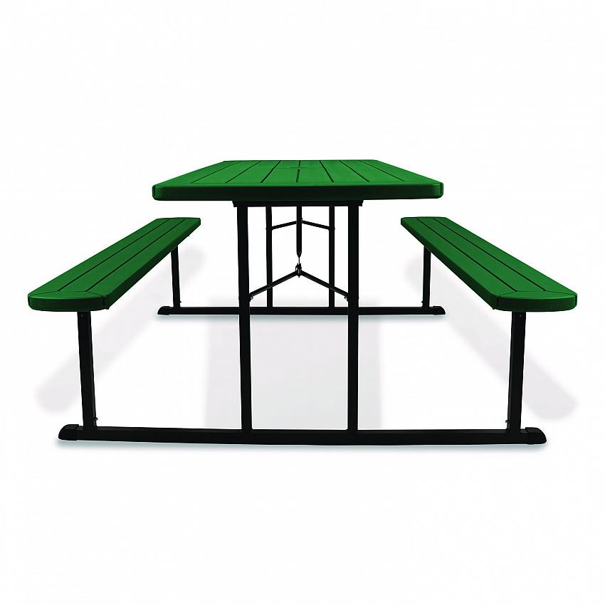 Blow Molded Folding Picnic Table, Rectangular, 57w x 72d x 29.5h, Green Top, Black Base/Legs (BMPT3072BK06)