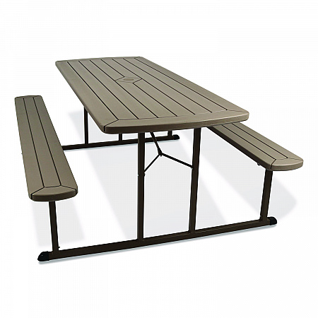 Blow Molded Folding Picnic Table, Rectangular, 57w x 72d x 29.5h, Brown Top, Brown Base/Legs (BMPT3072BR03)