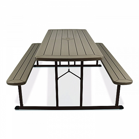 Blow Molded Folding Picnic Table, Rectangular, 57w x 72d x 29.5h, Brown Top, Brown Base/Legs (BMPT3072BR03)