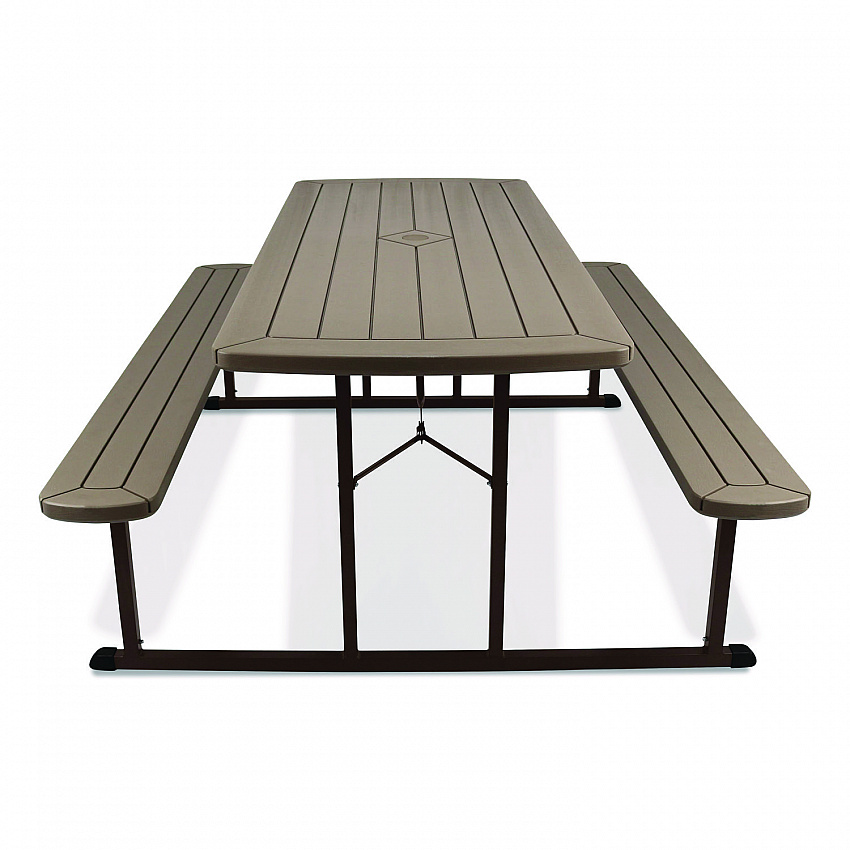 Blow Molded Folding Picnic Table, Rectangular, 57w x 72d x 29.5h, Brown Top, Brown Base/Legs (BMPT3072BR03)