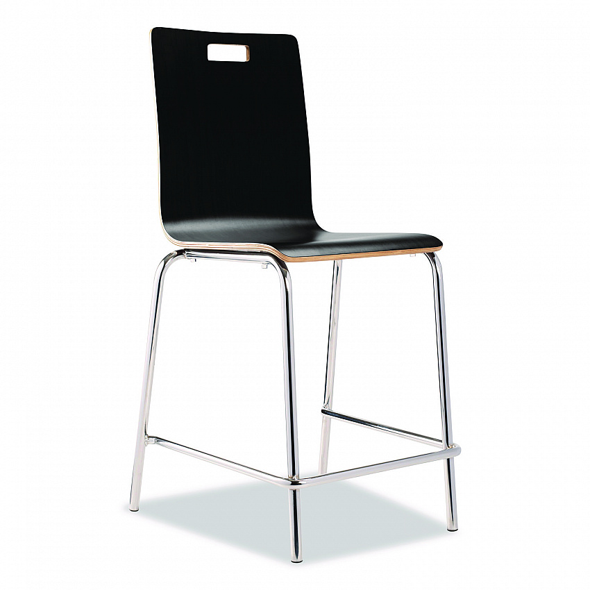 Bushwick Series Bentwood Stool, Counter Height, Supports Up to 500 lb, 24" Seat Height, Black Seat/Back, Chrome Base, 4/CT (BCM234)