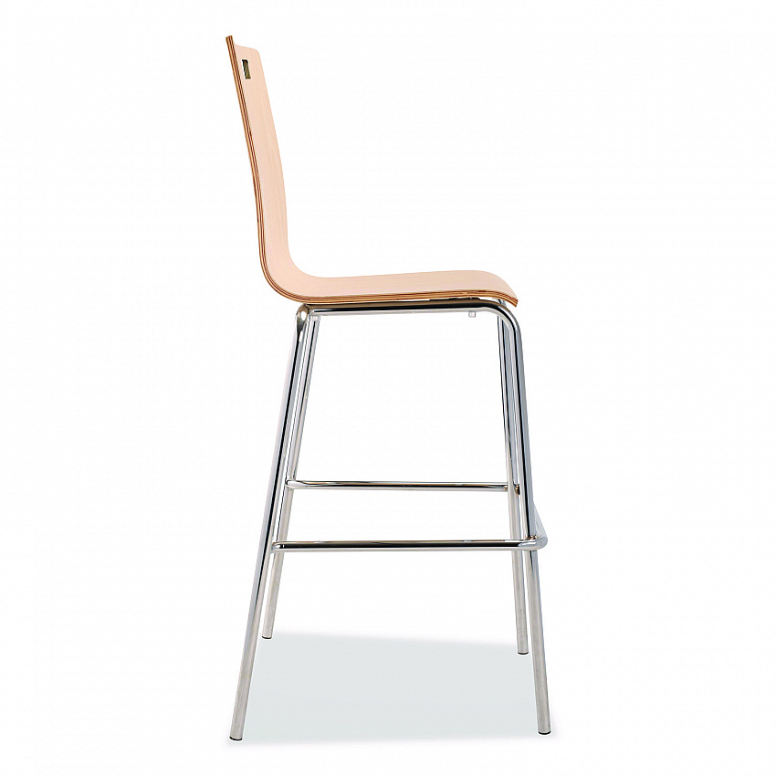 Bushwick Series Bentwood Stool, Supports Up to 500 lb, 30" Seat Height, Natural Seat, Natural Back, Chrome Base, 4/Carton (BCS224)