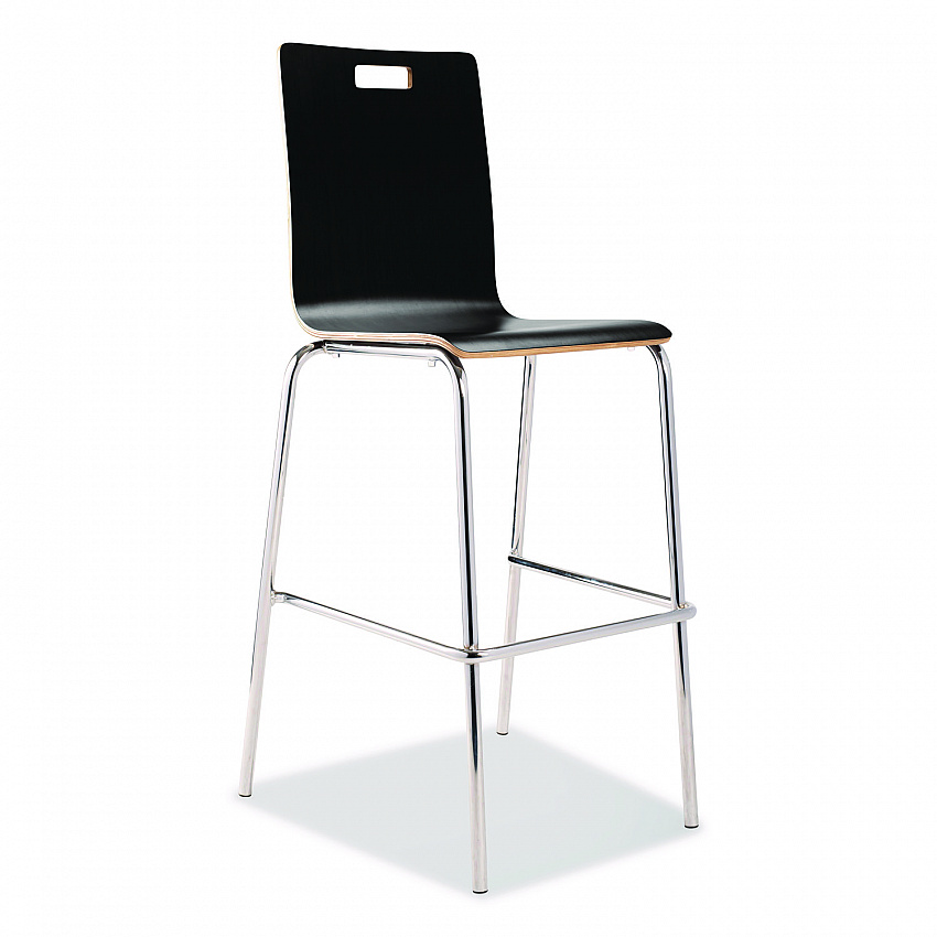 Bushwick Series Bentwood Stool, Supports Up to 500 lb, 30" Seat Height, Black Seat, Black Back, Chrome Base, 4/Carton (BCS234)