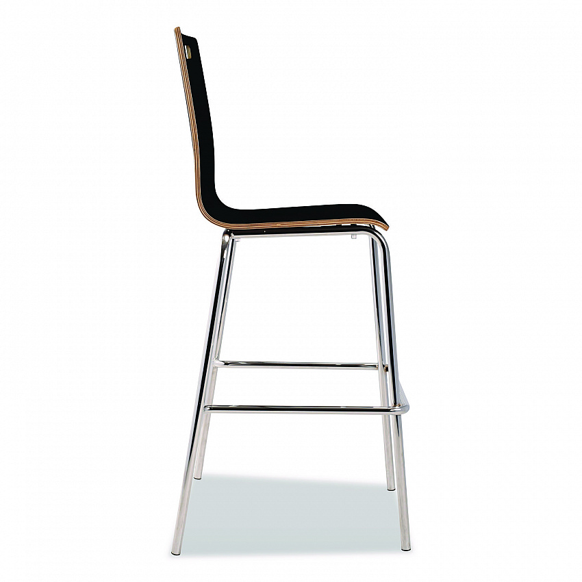 Bushwick Series Bentwood Stool, Supports Up to 500 lb, 30" Seat Height, Black Seat, Black Back, Chrome Base, 4/Carton (BCS234)