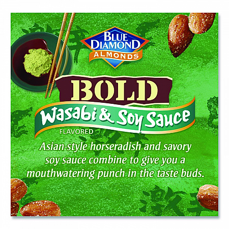 Wasabi and Soy Sauce Flavored Almonds, 4 oz Bag, 12 Bags/Box (BLU09931)