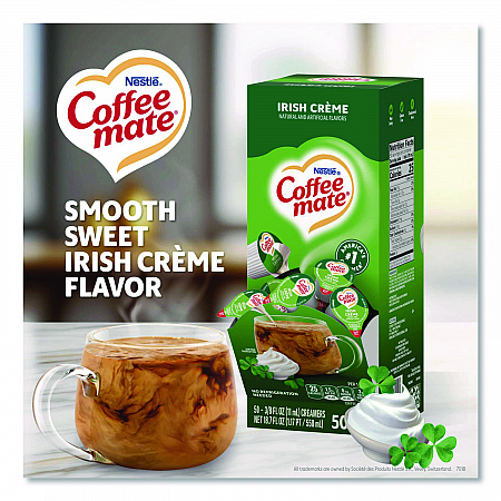 Liquid Coffee Creamer, Irish Cream, 0.38 oz Mini Cups, 50/Box (35112)