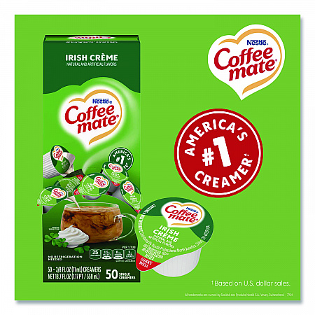 Liquid Coffee Creamer, Irish Cream, 0.38 oz Mini Cups, 50/Box (35112)