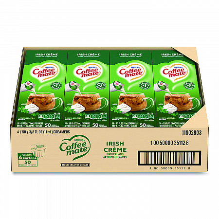 Liquid Coffee Creamer, Irish Cream, 0.38 oz Mini Cups, 50/Box, 4 Boxes/Carton (35112CT)