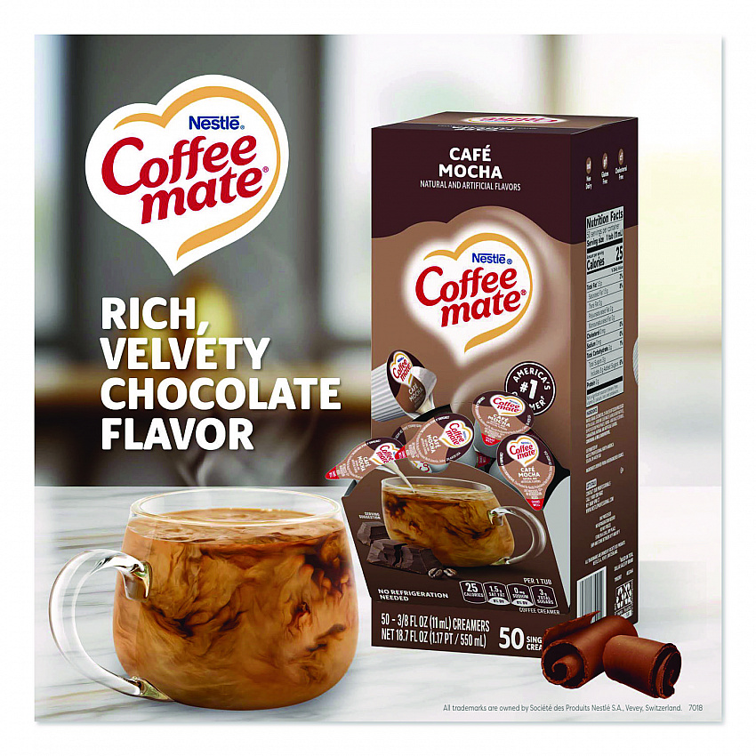 Liquid Coffee Creamer, Cafe Mocha, 0.38 oz Mini Cups, 50/Box (35115)