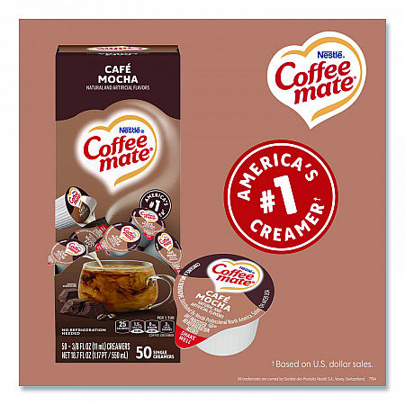 Liquid Coffee Creamer, Cafe Mocha, 0.38 oz Mini Cups, 50/Box (35115)