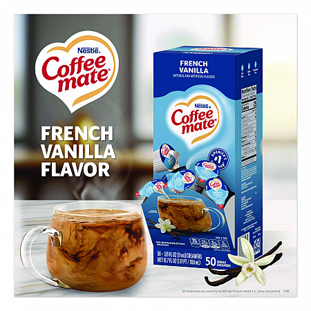 Liquid Coffee Creamer, French Vanilla, 0.38 oz Mini Cups, 50/Box, 4 Boxes/Carton (35170CT)