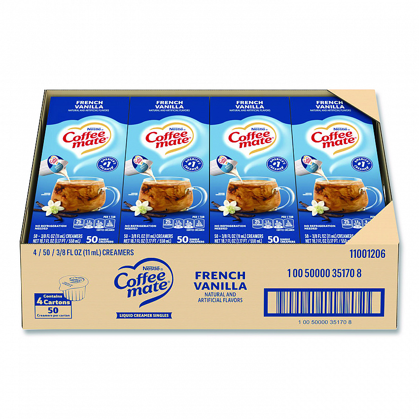 Liquid Coffee Creamer, French Vanilla, 0.38 oz Mini Cups, 50/Box, 4 Boxes/Carton (35170CT)